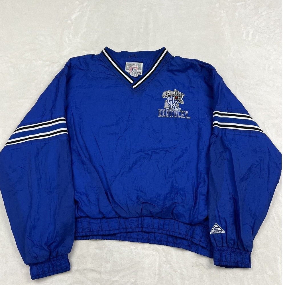 Genuine Stuff Pullover Windbreaker Mens Large Blue Kentucky Wildcats V-Neck Logo